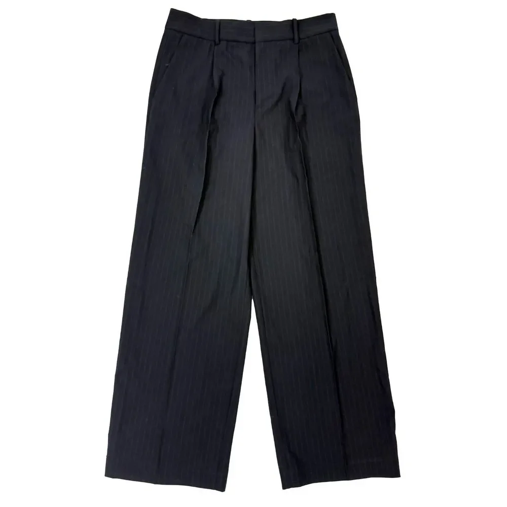 MADEWELL Slouchy Straight Pant 6 Dark Navy Stripe Dress Career Work NWT B56